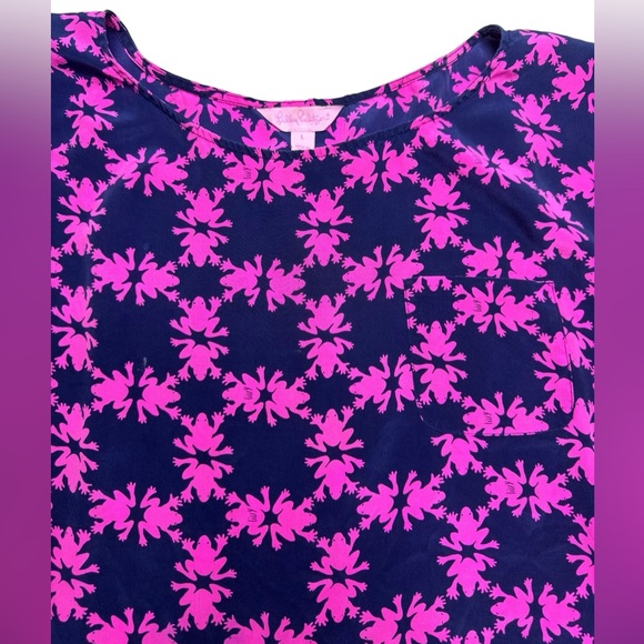 Lilly Pulitzer Get Hoppy Guava Silk Blouse Womens Large - Picture 3 of 9